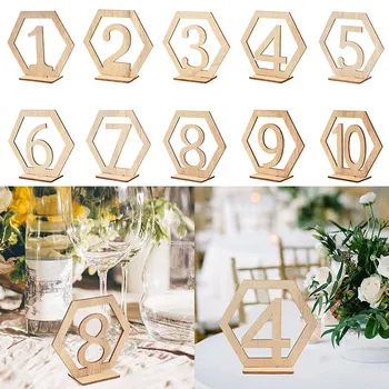 1-20 โต๊ะจำนวนร่องรอยไม้งานแต่งงานบนโต๊ะตัวเลข Hexagon รูปร่างกับโฮล์เดอร์ฐานหมั้นวันเกิด Banquet นเคยใช้ตกแต่งวู้ดงานฝีมือ