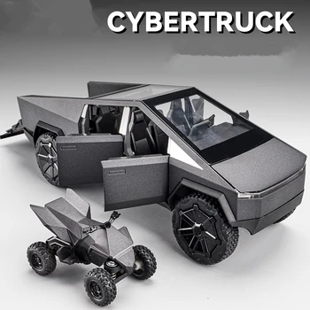 1/24 Tesla Cybertruck รั Alloy รถรุ่น Diecasts โลหะของเล่นนอกถนนรถของรถนางแบบจำลองเสียงและแสงสว่างเด็กๆของขวัญ