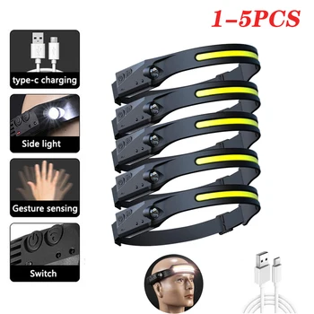 1-5PCS นำ Induction Headlamp พอร์ต USB Rechargable Headlight ไฟฉายสร้างแบตเตอรี่หัวคบเพลิงสุนัขไม่มีสัญญาณกันขโมยและตั้งแคมป์ตกปลาต่างกันมา