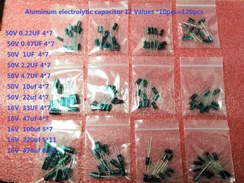 120pcs อลูมินั่ม Electrolytic Capacitor Kits 1set ของค่า 120.22/0.47/1/2.2/4.7/10/22/33/47/100/220/470UF Assortment ตั้งเก็บของ