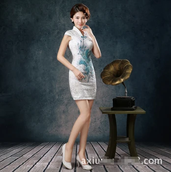 1pcs/มา cheongsam ชุดปักอฟีนิกซ์ชุดของจีนเพียงน้อยขาสั้นเสื้อเรโทรค็อตตอนชุด 4colors