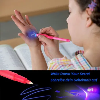 4pcs/มา Luminous แสงสว่างปากกาสีม่วงเวทย์มนต์ 2 ใน 1 UV ดำแสงสว่างคอมโบการวาดไม่เห็นปากกาหมึกการเรียนรู้การศึกษาของเล่นสำหรับเด็ก