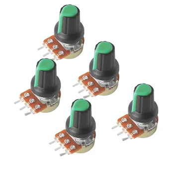 5PCS WH148 เส้ Rotary เทป Potentiometer กับสีเขียว AG2 นะปุ่ 3Pin 1K-1M Ohm ตัวแปร Resistors 15mm ด้ามบ้าคลั่งและ Washers