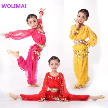 5PCS/ตั้งท้องงานเต้นรำชุดอินเดียนชุดสำหรับเด็กเด็กท้องงานเต้นรำชุด Bollywood งานเต้นรำผู้หญิงของขวัญ S-XXL นานเสื้อ