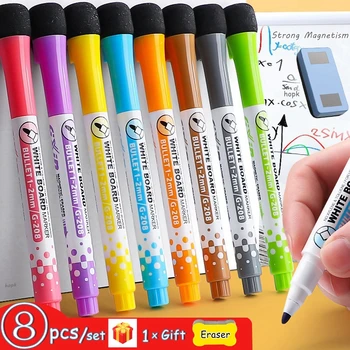 8 สีแม่เหล็กแห้งลบเทก็ได้แนะนำแม่เหล็ก Erasable Whiteboard ปากกาหมายสำหรับเด็กครูห้องเรียนกลับบ้านห้องเรียน