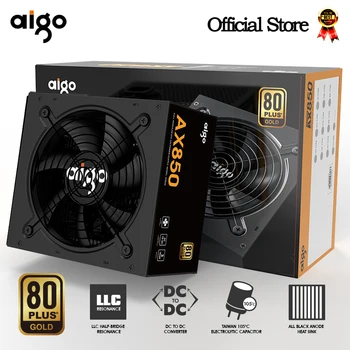 Aigo พลังงานป้อน 850W PCIE 5.0 ATX 3.0 เต็มไปด้ว Modular 80Plus ทองใบเกม PSU สำหรับ NVIDIA RTX 20/30/40 AMD กราฟิกการ์ด
