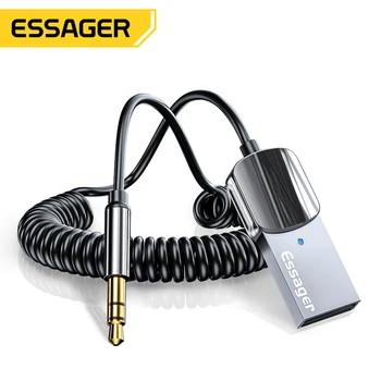 Essager บลูทูธ 5.0 a button on a remote control อะแดปเตอร์รถเครือข่ายไร้สายผู้รับพอร์ต USB ที่ 3.5 อืมแจ็คเสียงดนตรีหยิบไมค์ออก Handsfree รถล่องลำโพงเครื่องส่งสัญญา