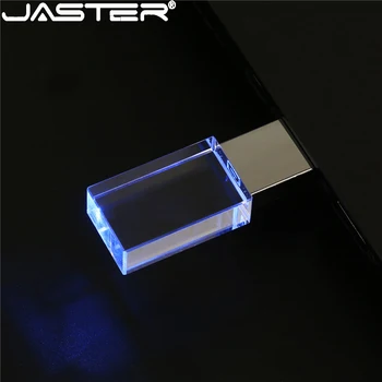 JASTER คริสตัลแบบ USB แฟลชไดรฟ์ 128GB สีน้ำเงินทำให้ปากกาขับรถ 64GB 3 มิติออนเลเซอร์อยสลักชื่อความทรงจำอยู่ 32GB สร้างสรรค์ของขวัญวันแต่งงานนายเทียบนดิสก์