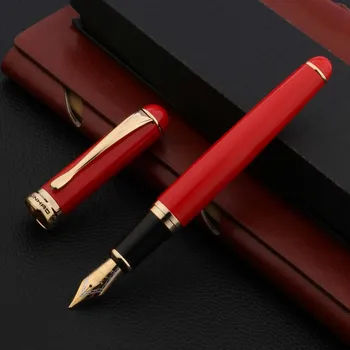 Jinhao 750 พุปากกาเหล็กจากจีนสีแดงสีทองเปลี่ย Nib หมึกเครื่องเขียนอุปกรณ์การเรียนงานเขียนใหม่