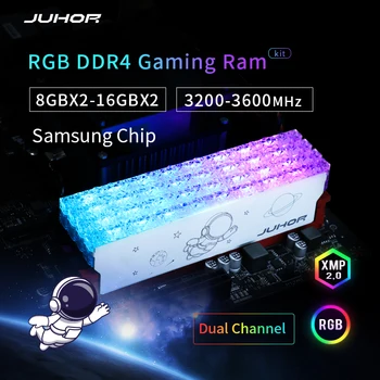 JUHOR Memoria ขับ RGB DDR48GBX2 คิท 3200MHz DDR4 RGB 16GBX23200MHz 3600MHz DIMM คู่ช่องพื้นที่ทำงานในเกมความทรงจำแพง