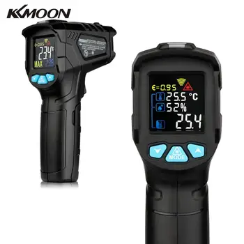 KKMOON Handheld ดิจิตอลอินฟาเรดรองอุตสาหกรรมเลเซอร์เสียงเทอร์โมมิเตอร์ร้องอุณหภูมิมิเตอร์ปืนที่ไม่ติดต่อ IR LCD Pyrometer Hygrometer