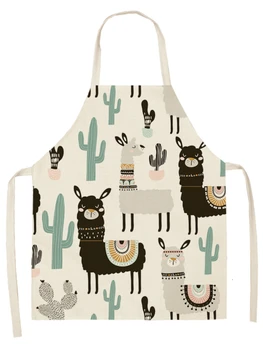 Llama Alpaca Cactus พิมพ์ค็อตตอน Color Sleeveless ผ้ากันเปื้อนกันหรอครัวผู้หญิง Pinafore กลับบ้านทำอาหารอบเค้กของเอว Bib фартук для кухни