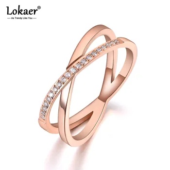 Lokaer ฮิ Stainless เหล็ก X ข้ามวันครบรอบรูปร่างแหวนวงกระจกโมเสค CZ คริสตัลแหวนแต่งงานเครื่องประดับสำหรับผู้หญิง R19079