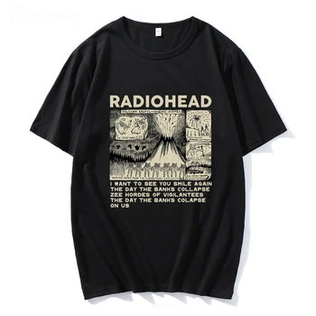 Radiohead ตลกเหล้าองุ่นชนิดพิมพ์ Tees Mens ปรับขนาดบริสุทธิ์ค็อตตอน Unisex เสื้อสะโพกกระโดดหินดนตรีอองอัลบั้ม Harajuku ผู้ชายอย่าง