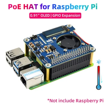 Raspberry Pi 4 สำหรับโพหมวก 802.3 af อำนาจเหนืออีเทอร์เนต Expansion นด้วยกับทางใจเย็นแฟนอุณหภูมิ OLED สำหรับ Raspberry Pi 3B+4B