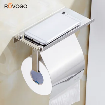 ROVOGO Stainless เหล็กกระดาษชำระบับโทรศัพท์ตัวเอง,ห้องน้ำเครื่องประดับทิชชู่ม้วน Dispenser เก็บของ