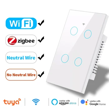 Tuya WiFi/Zigbee 3.0 ฉลาดแสงสว่างแตะต้องเปลี่ยนไม่ปลอดภัยเส้น&ค่าเป็นกลางสายต้องการแตะต้องเปลี่ยนทำงานกับอเล็กซ่ากลับบ้านของกูเกิ้ล