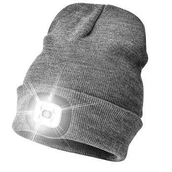 Unisex นำ Beanie หมวกด้วยแสงสว่างของขวัญให้ผู้ชายและผู้หญิงกับแบตเตอรี่ฤดูหนาว Knit Lighted Headlight หมวกแบบเคลื่อนย้ายได้ Headlamp คบเพลิง