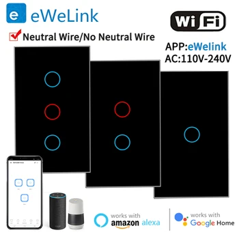 Wifi ฉลาดเปลี่ยนบลูทูธ RF EWelink แอ๊ปของกูเกิ้ลอเล็กซานเสียงควบคุมค่าเป็นกลางสาย/ไม่มีแสงธรรมชาติติดตั้งสายแตะต้องแสงเปลี่ยน