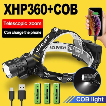 XHP360 ทรงพลังนำ Headlamp พอร์ต USB Name หัวตะเกียง XHP90 สุดยอดแสงสว่างโรงพลัง Headlight 18650 Waterproof หัวไฟฉาย