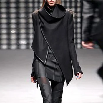 Yeezzi หญิง Asymmetric เสื้อโค้ทฤดูใบไม้ร่วงฤดูหนาวแฟชั่นสูง-คอนานเสื้อของแข็งแยกสี-ข้อเสื้อสำหรับผู้หญิง 2022 ใหม่