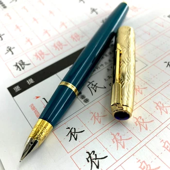 Yongsheng 601A พุปากกาองคลื่นทองหมวก Vacumatic พุปากกาสบายดี Nib แข็งของมือสีน้ำเงินสบายดี Nib ออฟฟิศอุปกรณ์ของขวัญปากกา
