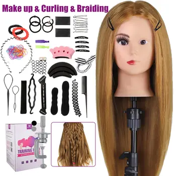การฝึกซ้อมหัวตุ๊กตาหุ่นหัวตัวเองด้วยจริงของผม 80%Hairdressers ผม Styling Braiding นอนข้างๆแต่งหน้า Hairdressing 24
