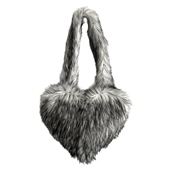 กำหนดเอง Handbags ถุง Zippered Tote ถุงนตัวแรคคูน Faux ขนสัตว์ฤดูหนาวของผู้หญิงน่ารักกระเป๋านุ่มน่ากอหัวใจของผู้หญิง-รูปร่างกระเป๋า