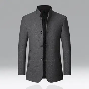 ผู้ชาย Woolen เสื้อยืนผลงานของแข็งสี Windproof ฤดูใบไม้ร่วงฤดูหนาว Thicken เสื้อ Overcoat ธุรกิจ Windbreaker Streetwear
