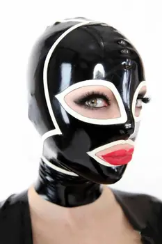 ลาเท็กซ์ฮู้ดหน้ากากยางเซ็กซี่ผู้หญิงเด็กชมรมงานปาร์ตี้ชุดสีดำกับสีขาวเล็ม Zenta ชุ่มกลับมา