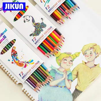 สีดินสอ 12pcs-JIKUN ไม่ใช่สารพิษน้ำมัน/น้ำ/เหล็/นีออนชั้นยอดสีวาดรูปวางดินสอตั้งค่าสำหรับศิลปิน