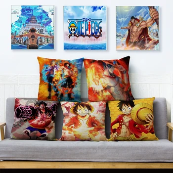 สีสรรคชิ้นส่วนการ์ตูนปัก Luffy แต้มพิมพ์เบาะหน้าปก 45*45 องหมอนผ้าห่ม Color หมอนคดีที่มีโซฟากลับบ้านแต่การตกแต่ง Pillowcase