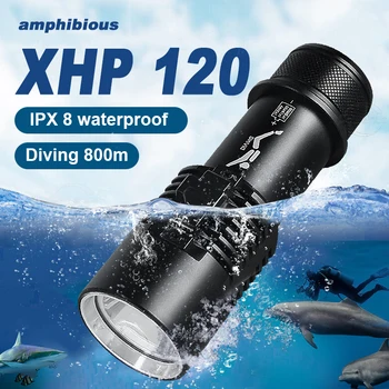 สุดยอด 9000LM XHP120 มืออาชีพลังดำหาซากฉาย 800m อยู่ใต้น้ำมาเกือดำน้ำดำน้ำหาคบเพลิง IPX8 Waterproof ดำน้ำแสงสว่าง 26650 แบตเตอรี่
