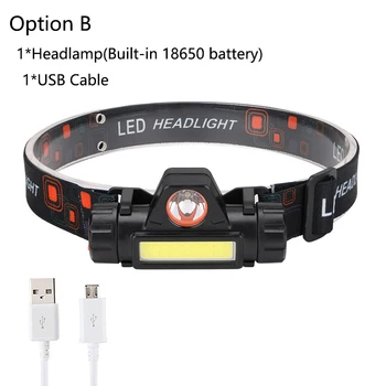 แบบเคลื่อนย้ายได้มินิทรงพลังนำ Headlamp XPE+COB พอร์ต USB Name Headlight สร้างแบตเตอรี่ Waterproof หัวคบเพลิงหัวตะเกียง