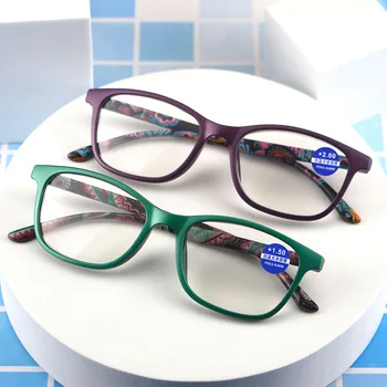 แฟชั่นผู้หญิงอ่านแว่นดอกไม้พิมพ์ Resin อ่าน Eyeglasses Magnifying Presbyopic Eyewear+อ 1.0~+4.0
