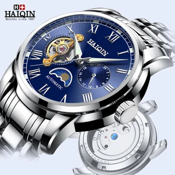 ใหม่ HAIQIN Mens ด้านบนนาฬิกาแบรนด์ที่หรูหราอัตโนมัติเครื่องยนตร์ขัดระวังคนทำธุรกิจนาฬิกาแฟชั่น Wristwatch mens relogio masculino